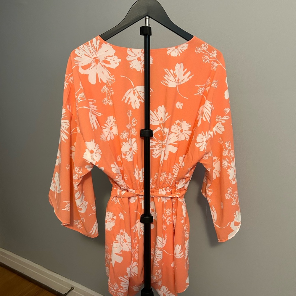 Pink Lily Coral-Peach Floral Romper - Picture 3 of 3